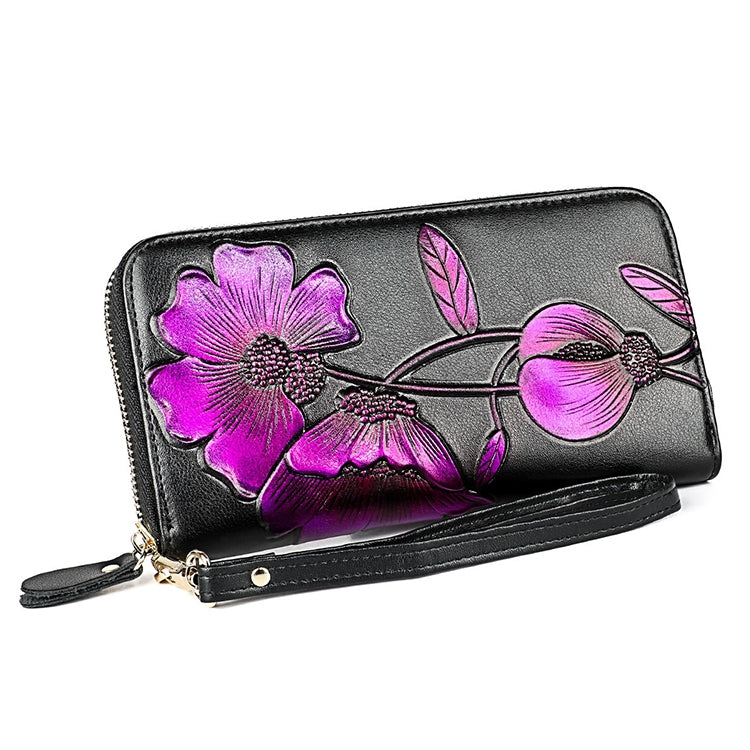 907 Antimagnetic RFID Women Flower Pattern Large Capacity Hand Wallet Purse Phone Bag with Card Slots
