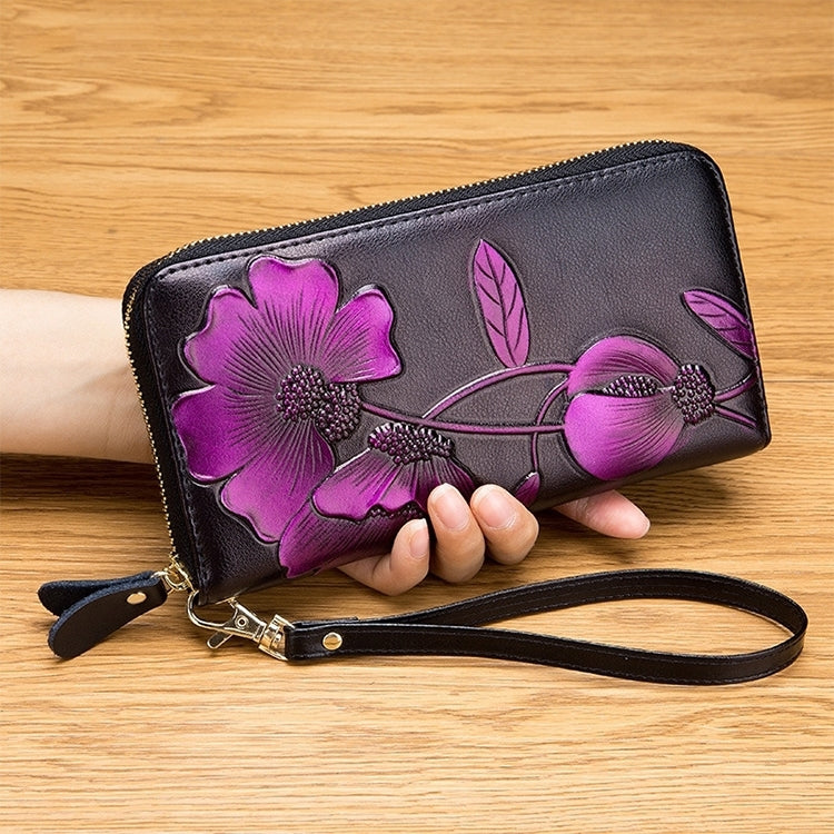 907 Antimagnetic RFID Women Flower Pattern Large Capacity Hand Wallet Purse Phone Bag with Card Slots