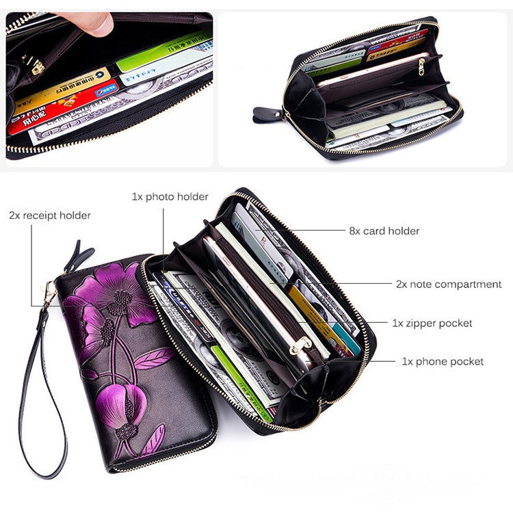 907 Antimagnetic RFID Women Flower Pattern Large Capacity Hand Wallet Purse Phone Bag with Card Slots
