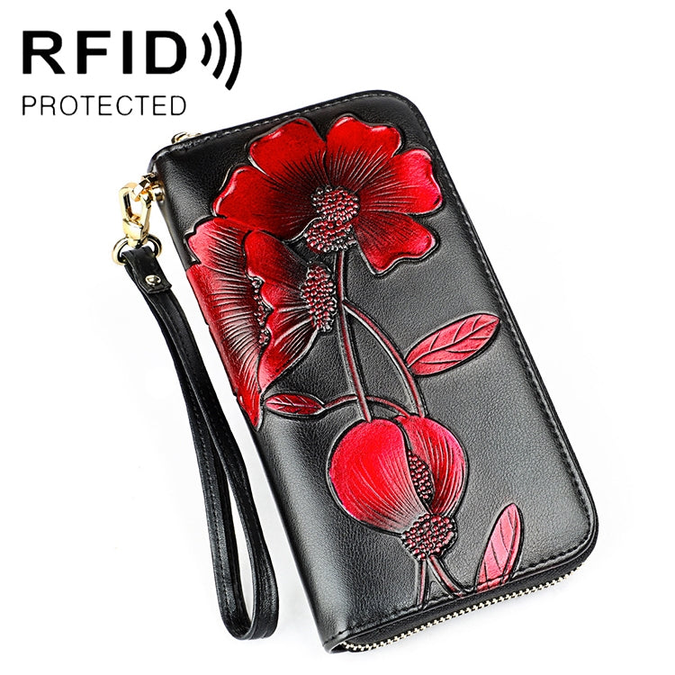 907 Antimagnetic RFID Women Flower Pattern Large Capacity Hand Wallet Purse Phone Bag with Card Slots