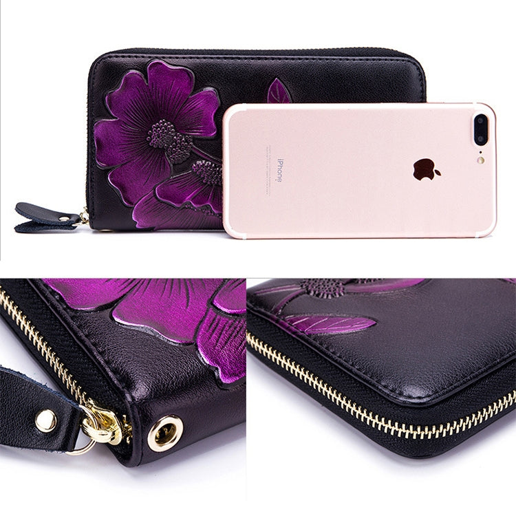 907 Antimagnetic RFID Women Flower Pattern Large Capacity Hand Wallet Purse Phone Bag with Card Slots