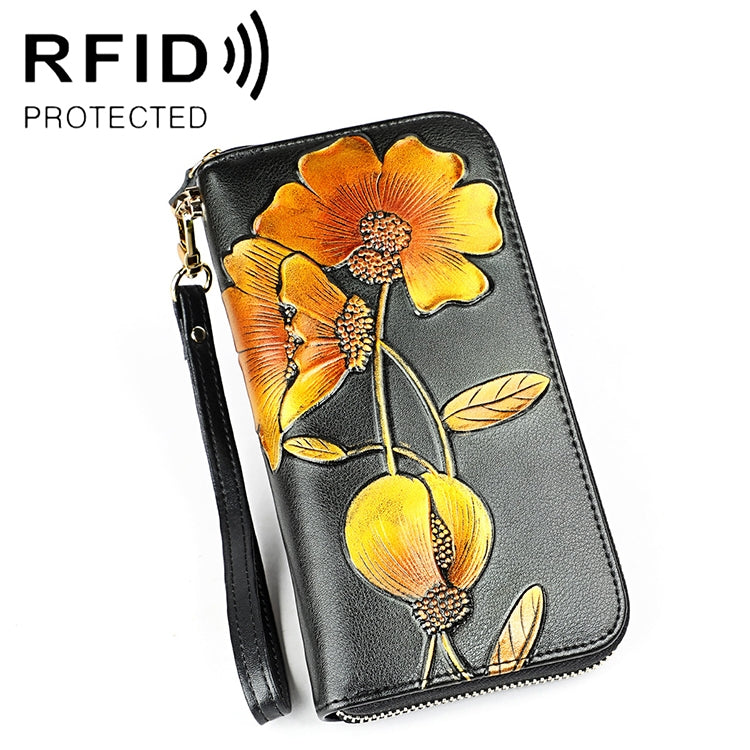 907 Antimagnetic RFID Women Flower Pattern Large Capacity Hand Wallet Purse Phone Bag with Card Slots
