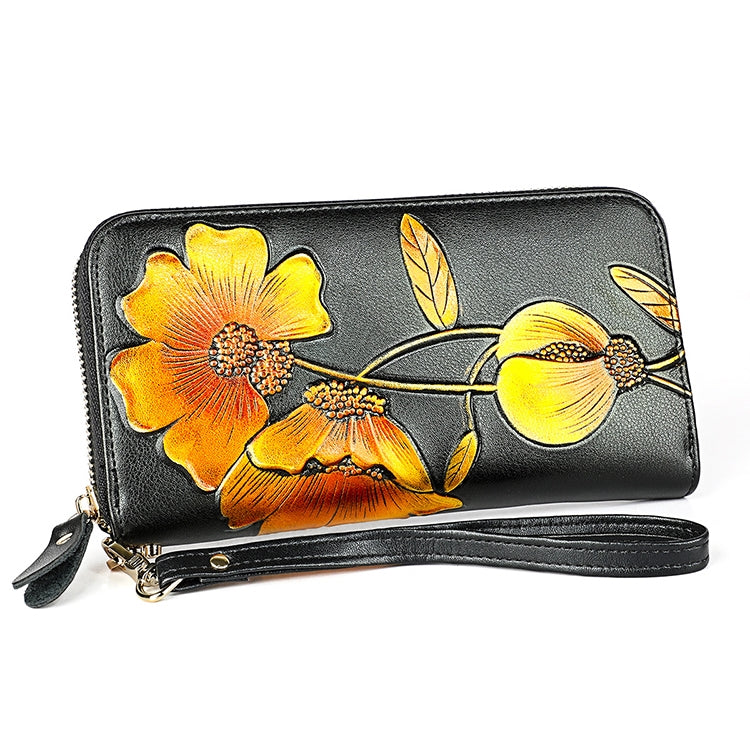 907 Antimagnetic RFID Women Flower Pattern Large Capacity Hand Wallet Purse Phone Bag with Card Slots
