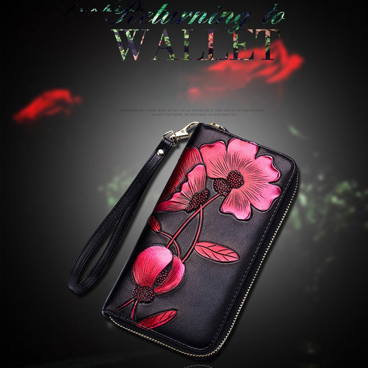907 Antimagnetic RFID Women Flower Pattern Large Capacity Hand Wallet Purse Phone Bag with Card Slots