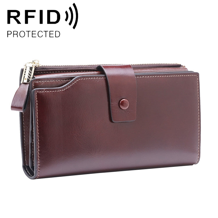 8236 Antimagnetic RFID Multi-function Oil Wax Leather Lady Wallet Large-capacity Purse