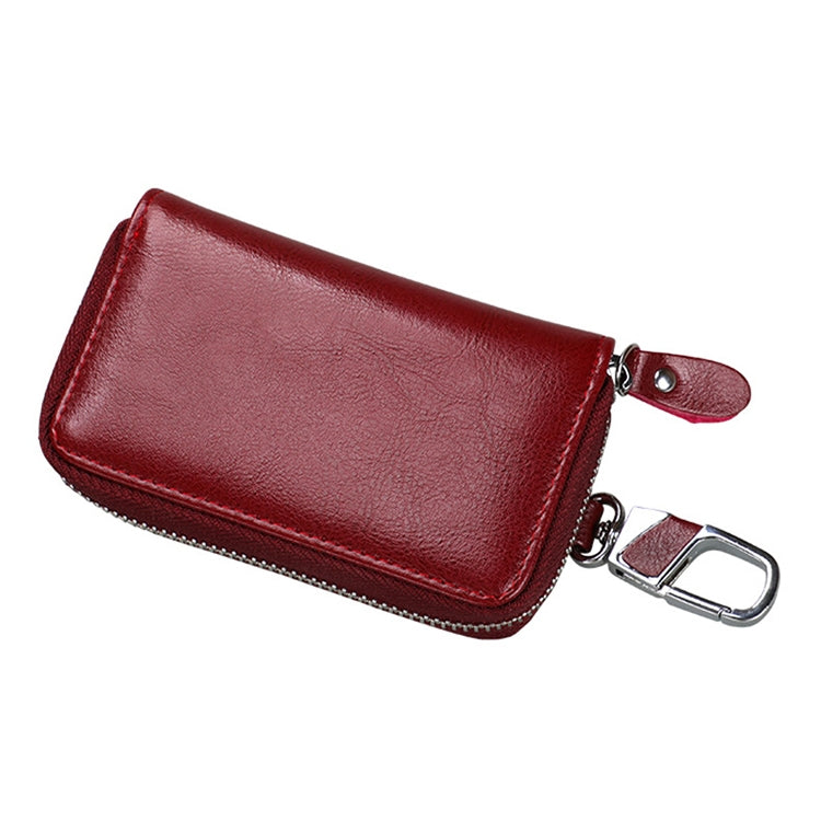 9101 Multi-function Waist Hanging Oil Wax Leather Zipper Wallet Keys Holder Bag