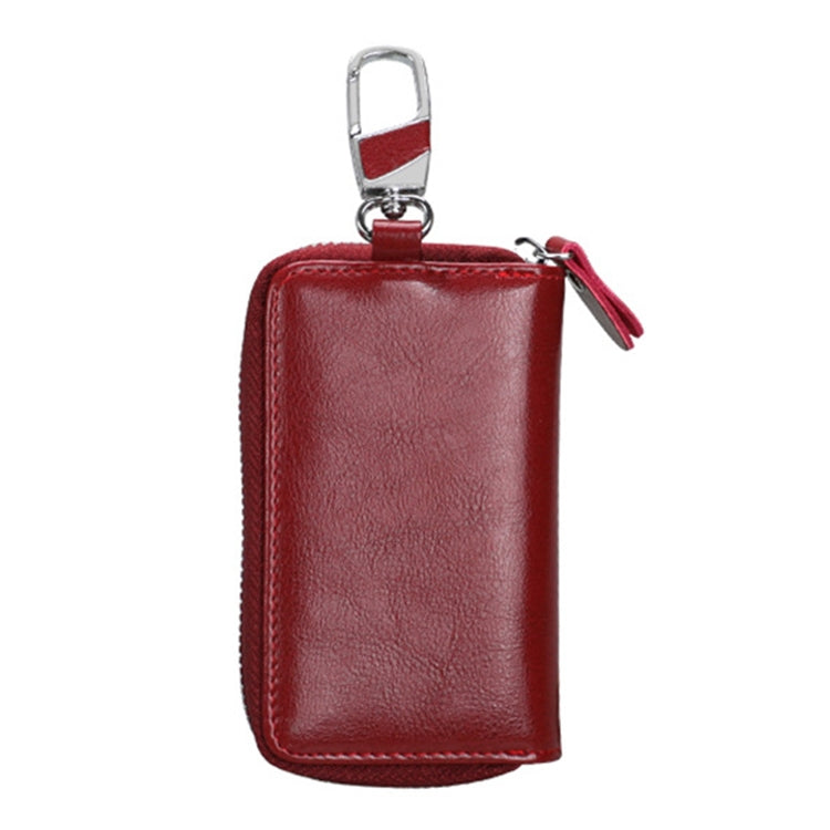 9101 Multi-function Waist Hanging Oil Wax Leather Zipper Wallet Keys Holder Bag