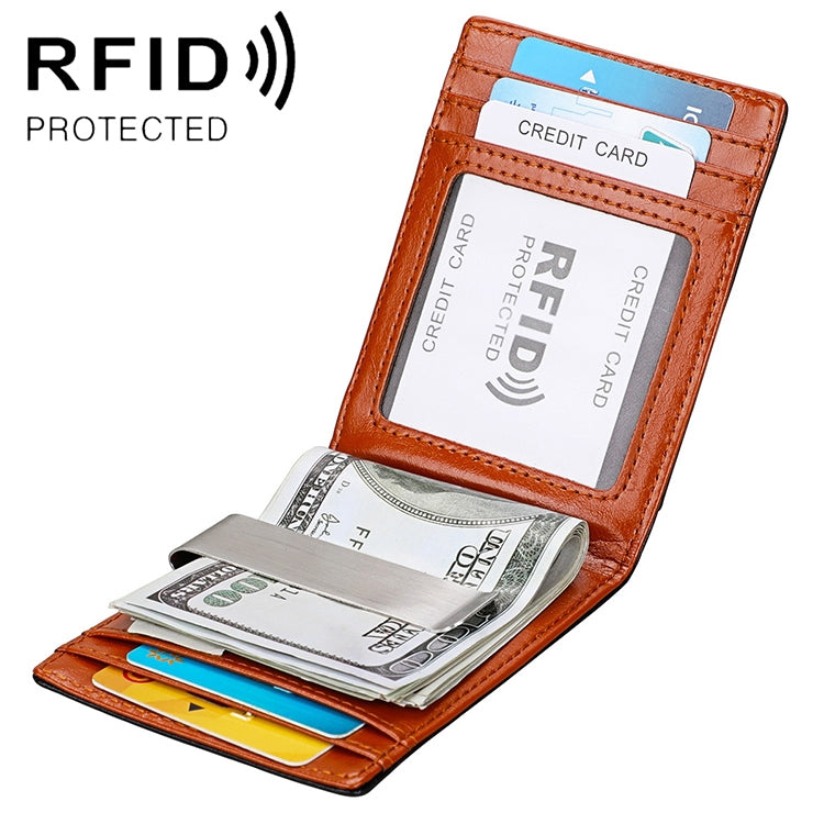 9602 Antimagnetic RFID Mini Crazy Horse Texture Leather Wallet Billfold