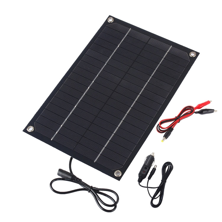 Portable Outdoor Sports Necessity 6W 18V Monocrystalline Silicon Solar Panel Charger with DC5521 Female Port & Battery Clamp Port & Cigarette Lighter for 12V Car Battery