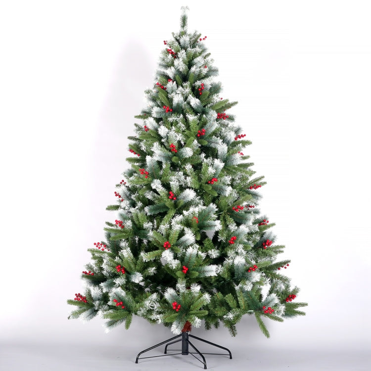 [US Warehouse] 7.5FT Foldable Stand Artificial Christmas Tree Flocked Pine Needle Tree with Cones Red Berries