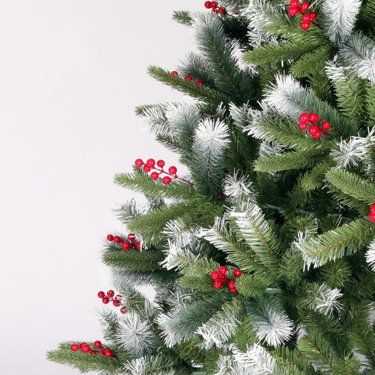 [US Warehouse] 7.5FT Foldable Stand Artificial Christmas Tree Flocked Pine Needle Tree with Cones Red Berries