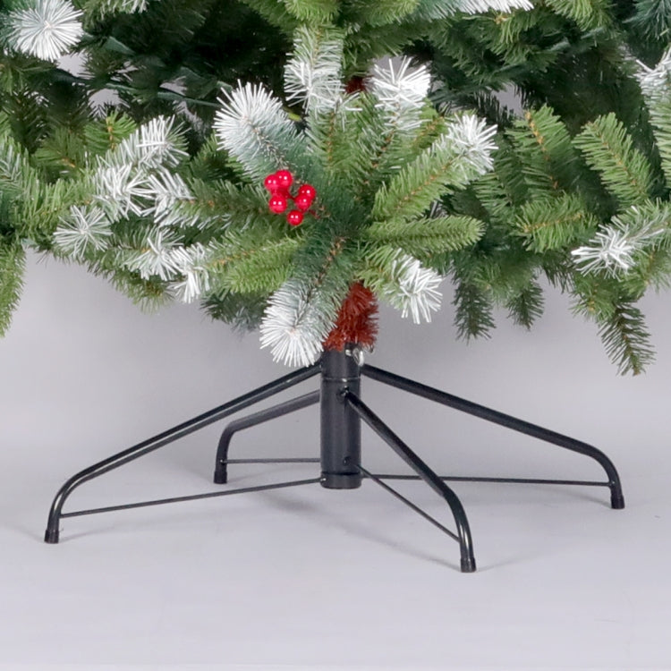 [US Warehouse] 7.5FT Foldable Stand Artificial Christmas Tree Flocked Pine Needle Tree with Cones Red Berries