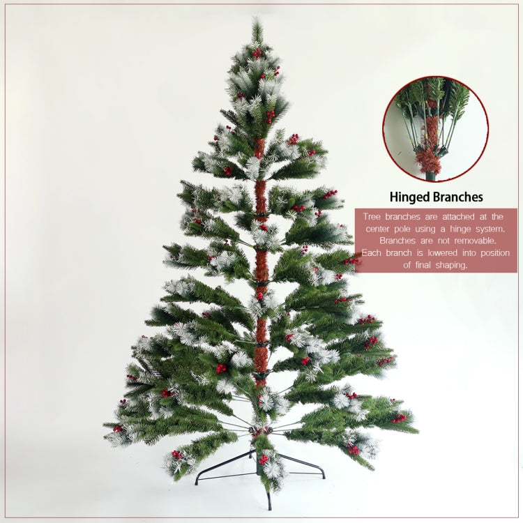 [US Warehouse] 7.5FT Foldable Stand Artificial Christmas Tree Flocked Pine Needle Tree with Cones Red Berries