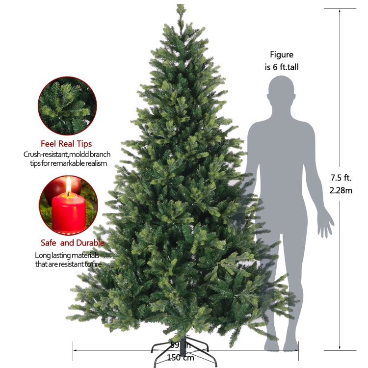 [US Warehouse] 7.5FT Fir Artificial Christmas Tree Feel Real Hinged Aspen PE Xmas Tree with Solid Metal Stand