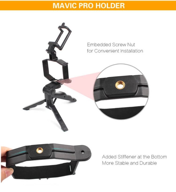 Hand Grip Handheld Gimbal Stabilizer Tripod Mount with Phone Clamp for DJI Mavic Pro(Black)