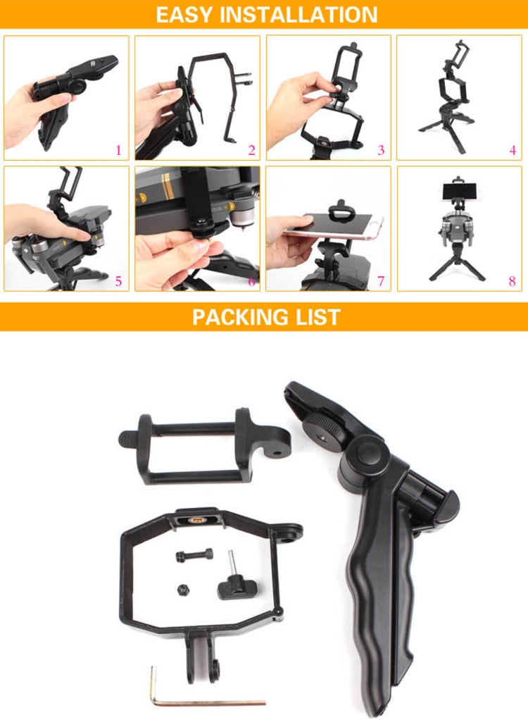 Hand Grip Handheld Gimbal Stabilizer Tripod Mount with Phone Clamp for DJI Mavic Pro(Black)