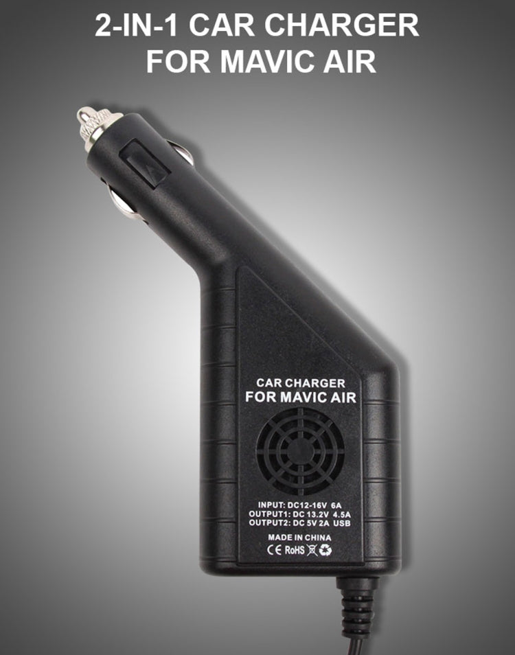 2 in 1 Car Charger for DJI Mavic Air Remote Controller & Battery(Black)