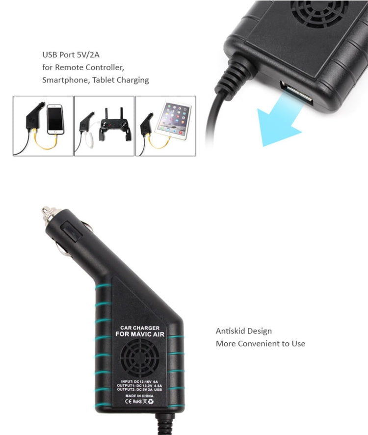 2 in 1 Car Charger for DJI Mavic Air Remote Controller & Battery(Black)