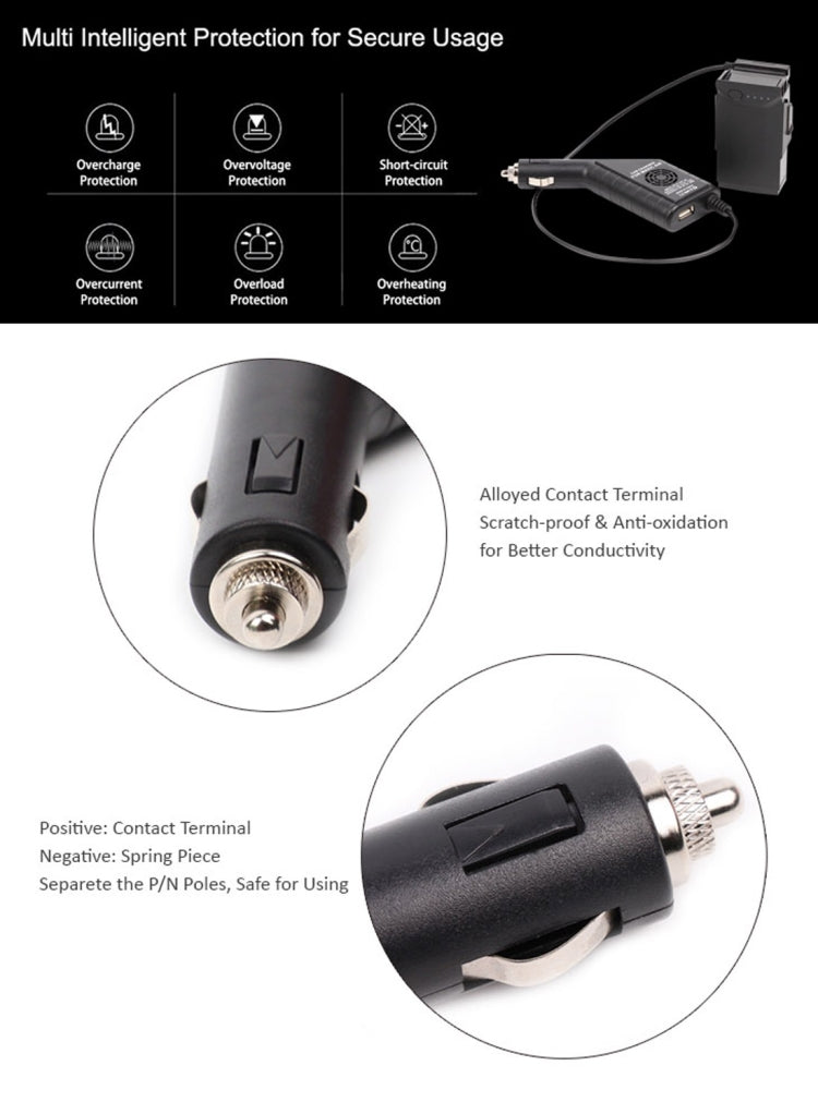 2 in 1 Car Charger for DJI Mavic Air Remote Controller & Battery(Black)