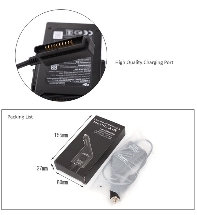 2 in 1 Car Charger for DJI Mavic Air Remote Controller & Battery(Black)