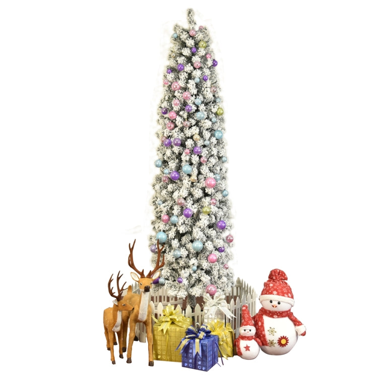 [US Warehouse] 7.5FT Indoor Outdoor Christmas Holiday Decoration Pencil Flocking Christmas Tree