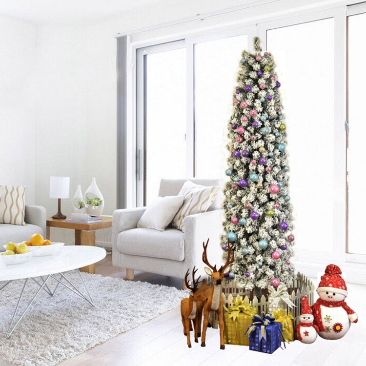 [US Warehouse] 7.5FT Indoor Outdoor Christmas Holiday Decoration Pencil Flocking Christmas Tree
