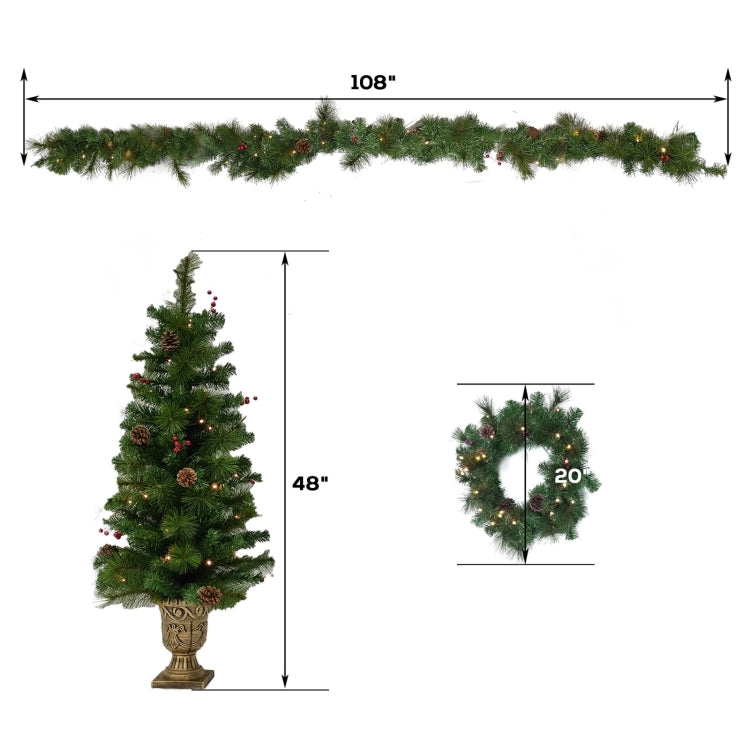 [US Warehouse] 4 In 1 Christmas Holiday Decoration Wreath + 180 Warm White LED Lights + Christmas Tree Set