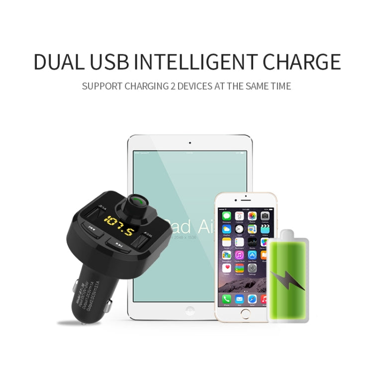 Bluetooth FM Transmitter Wireless In-Car Radio Adapter Music Player Hands-Free Calling Car Kit, Dual USB Charger, Support Bluetooth / Micro SD Card / TF Card / USB Disk