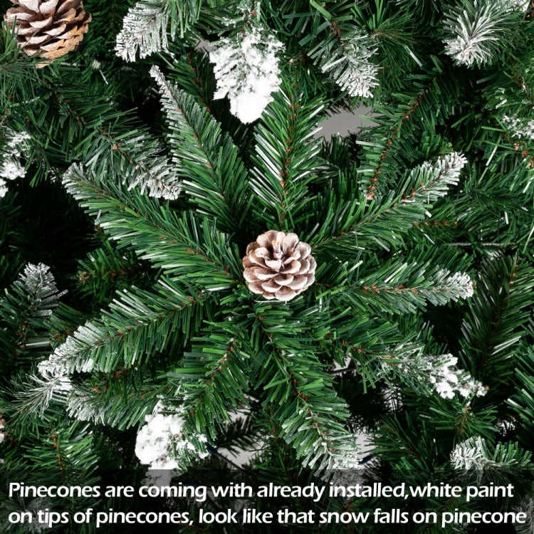 [US Warehouse] 7FT Indoor Outdoor Christmas Holiday Decoration Flocking Spray White Christmas Tree with 1350 Branches & Pine Cones