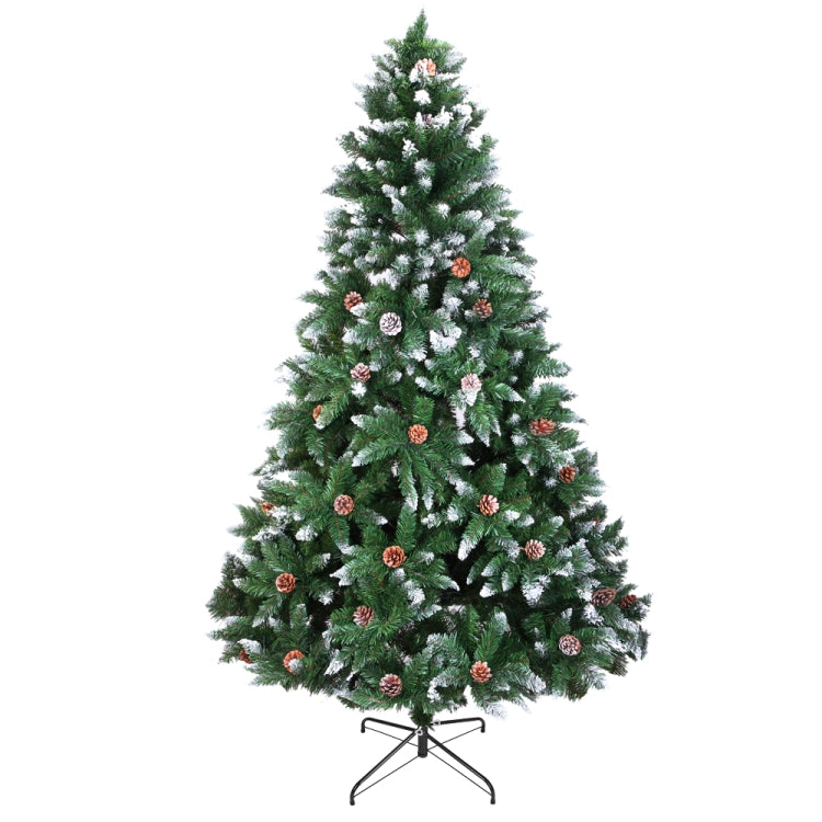 [US Warehouse] 6FT Indoor Outdoor Christmas Holiday Decoration Flocking Spray White Christmas Tree with 920 Branches & Pine Cones