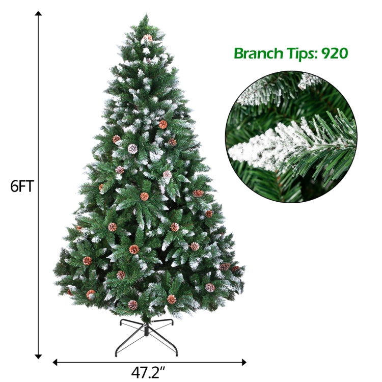 [US Warehouse] 6FT Indoor Outdoor Christmas Holiday Decoration Flocking Spray White Christmas Tree with 920 Branches & Pine Cones