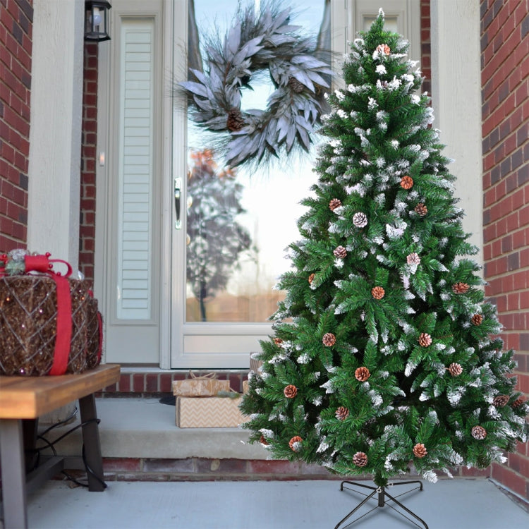 [US Warehouse] 6FT Indoor Outdoor Christmas Holiday Decoration Flocking Spray White Christmas Tree with 920 Branches & Pine Cones