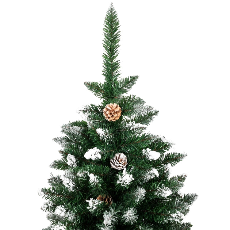 [US Warehouse] 6FT Indoor Outdoor Christmas Holiday Decoration Flocking Spray White Christmas Tree with 920 Branches & Pine Cones