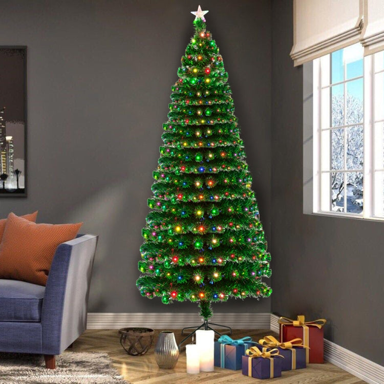 [US Warehouse] 7.5FT Indoor Outdoor Christmas Holiday Decoration Fiber Optic Christmas Tree with 260 Branches & 260 LED Lamps