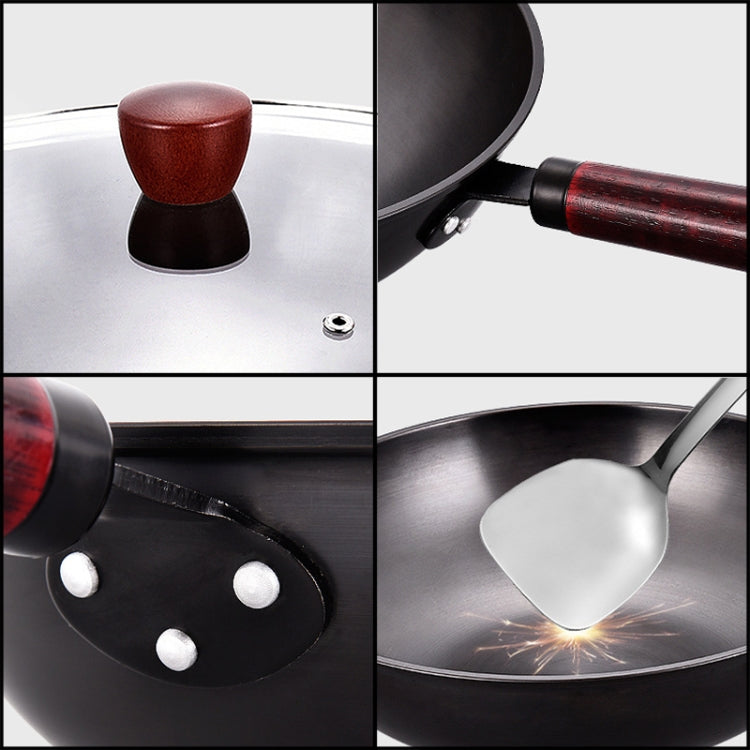 Fast Heating Non-coated Non-stick Flat-bottomed Wok Fine Iron Pan for Gas Stove Induction Cooker, Mouth Diameter: 32cm