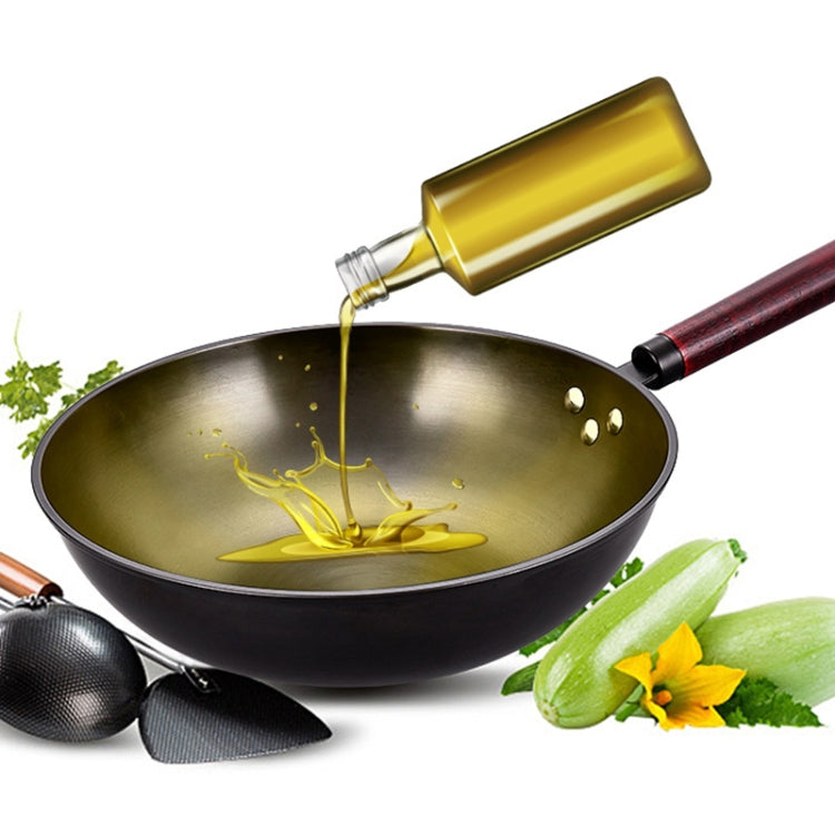 Fast Heating Non-coated Non-stick Flat-bottomed Wok Fine Iron Pan for Gas Stove Induction Cooker, Mouth Diameter: 32cm