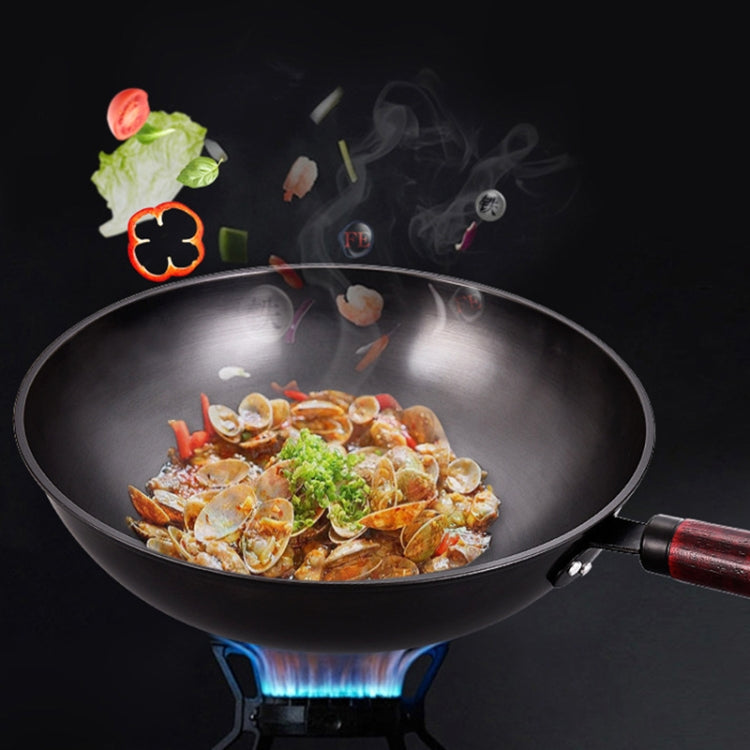 Fast Heating Non-coated Non-stick Flat-bottomed Wok Fine Iron Pan for Gas Stove Induction Cooker, Mouth Diameter: 32cm