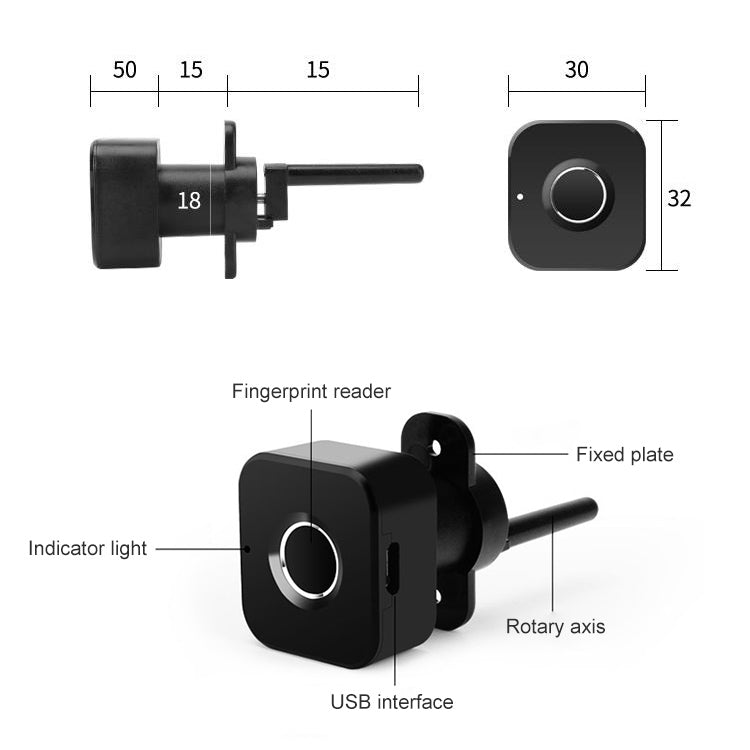 BP01-A Micro USB Charging Triple Drawer Left Hand Unlocking Smart Semiconductor Fingerprint Lock(Black)