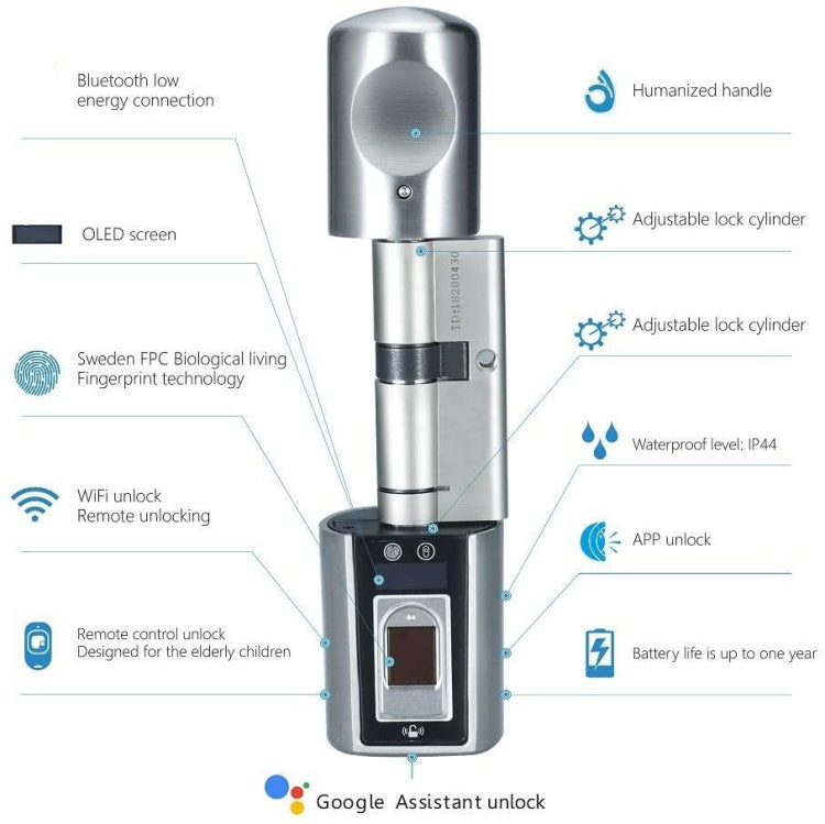 [EU Warehouse] Intelligent Bluetooth Electronic Door Lock, Support IP44 Waterproof & Remote Control for Doors with Thickness of 55-105mm(Silver)