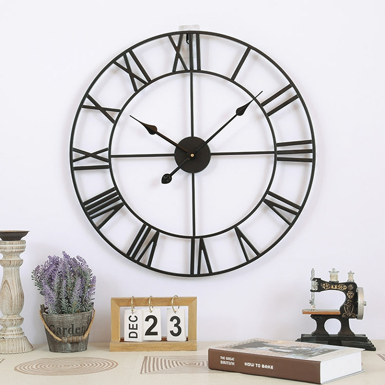 100cm Retro Living Room Iron Round Roman Numeral Mute Decorative Wall Clock (Black)
