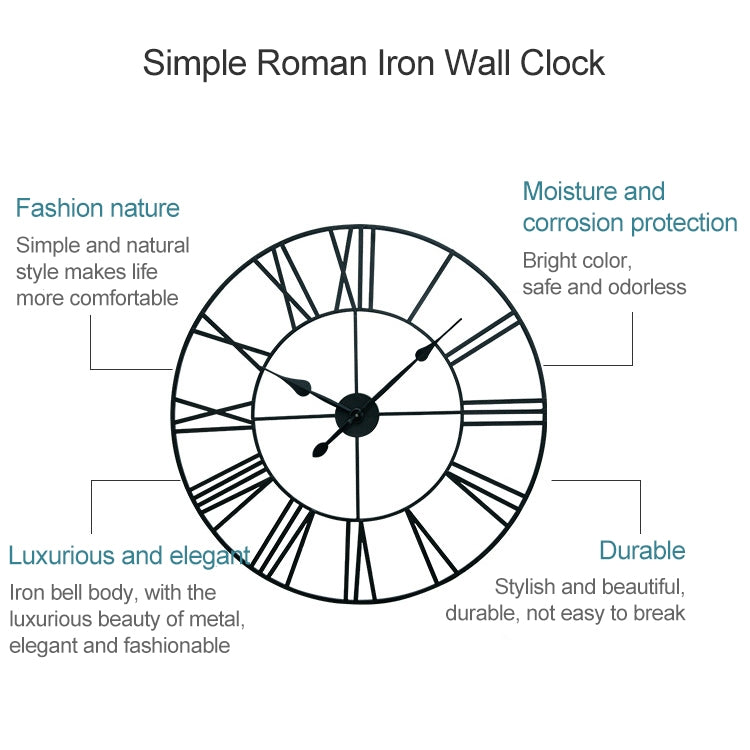 100cm Retro Living Room Iron Round Roman Numeral Mute Decorative Wall Clock (Black)
