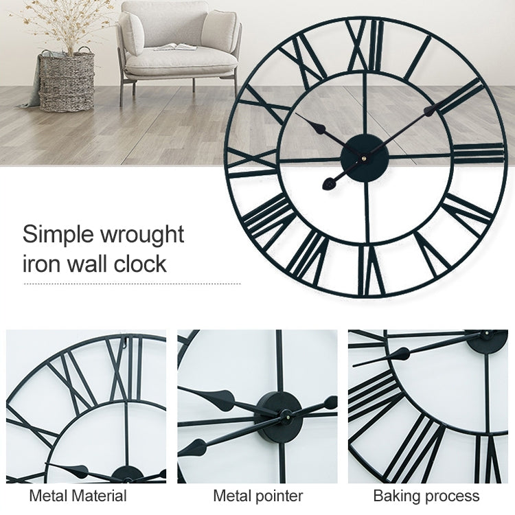 100cm Retro Living Room Iron Round Roman Numeral Mute Decorative Wall Clock (Black)
