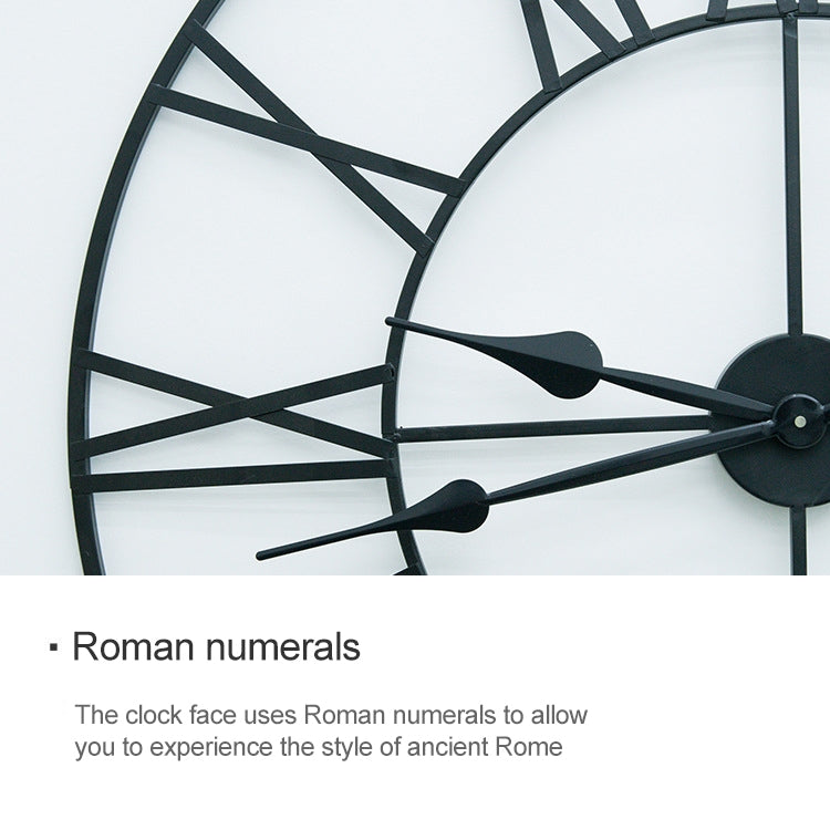 100cm Retro Living Room Iron Round Roman Numeral Mute Decorative Wall Clock (Black)