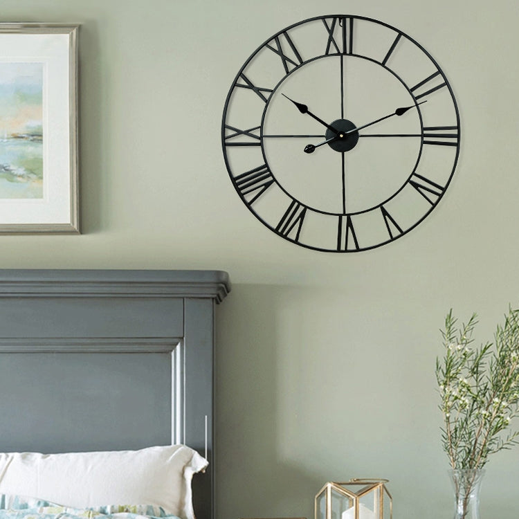 100cm Retro Living Room Iron Round Roman Numeral Mute Decorative Wall Clock (Black)