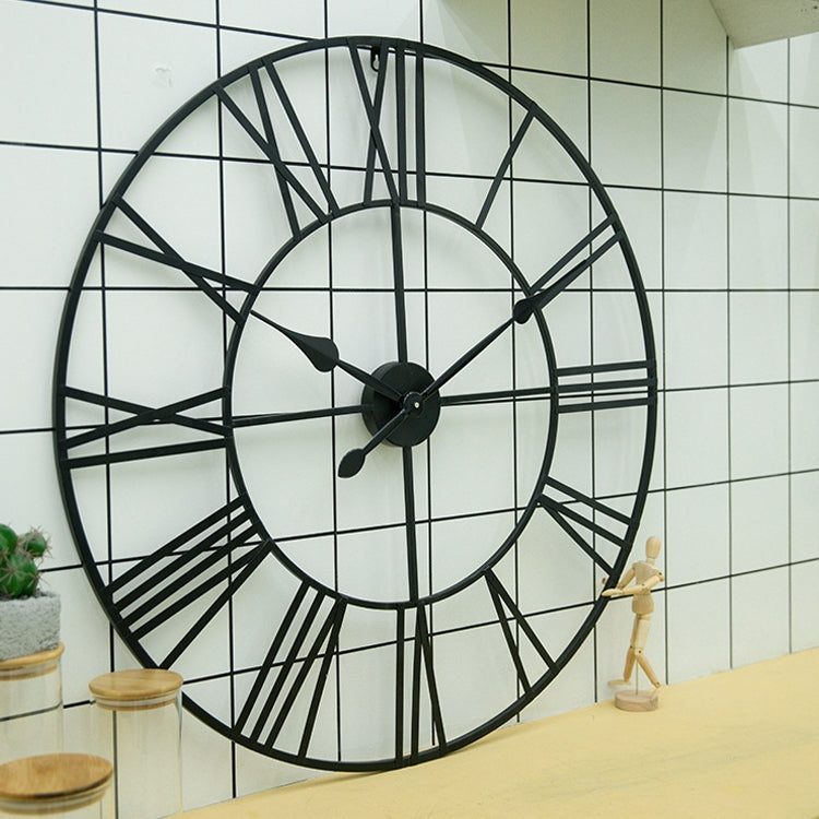 100cm Retro Living Room Iron Round Roman Numeral Mute Decorative Wall Clock (Black)