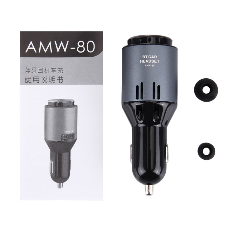 AMW-80 2 in 1 Wireless Bluetooth 4.1 Stereo In-ear Earphone Headset + Single 2.4A USB Fast Charging Port Car Charger for Smartphones, Bluetooth Distance: About 10m
