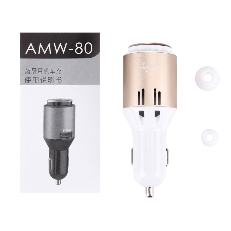 AMW-80 2 in 1 Wireless Bluetooth 4.1 Stereo In-ear Earphone Headset + Single 2.4A USB Fast Charging Port Car Charger for Smartphones, Bluetooth Distance: About 10m