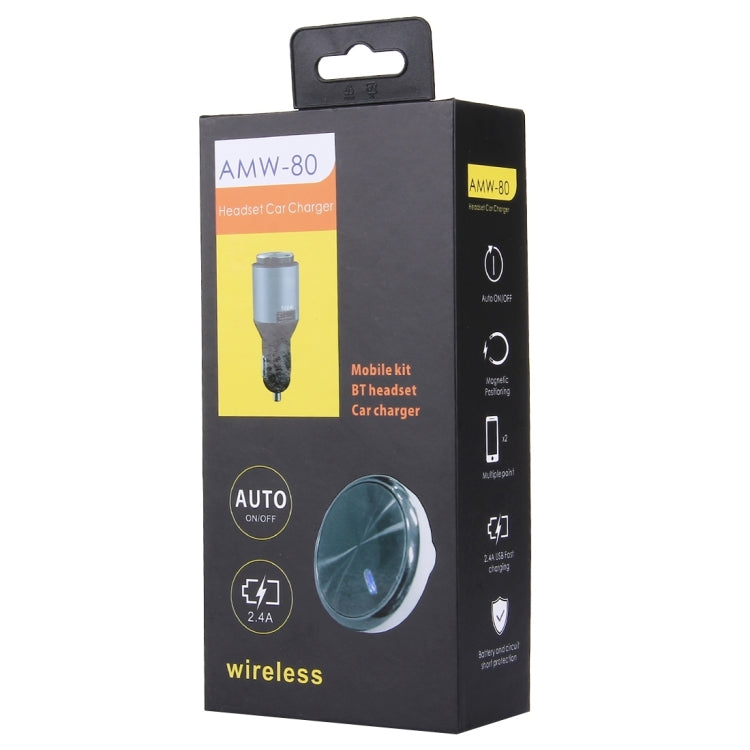 AMW-80 2 in 1 Wireless Bluetooth 4.1 Stereo In-ear Earphone Headset + Single 2.4A USB Fast Charging Port Car Charger for Smartphones, Bluetooth Distance: About 10m