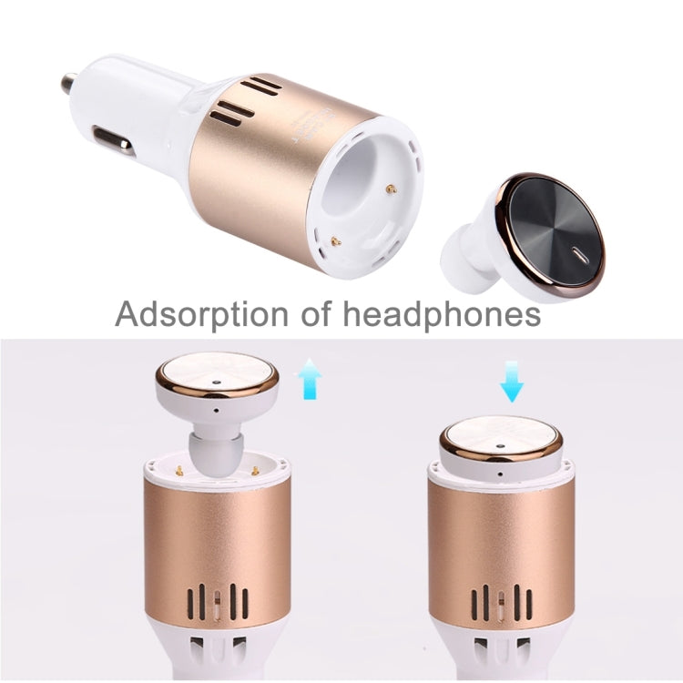 AMW-80 2 in 1 Wireless Bluetooth 4.1 Stereo In-ear Earphone Headset + Single 2.4A USB Fast Charging Port Car Charger for Smartphones, Bluetooth Distance: About 10m