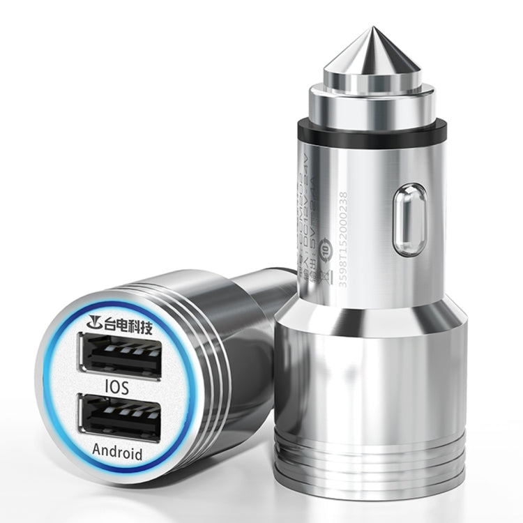 Teclast CCM202 2.4A Dual-USB Fine Steel Smart Car Charger Adapter With Distinctive Steel Point & Intelligent Current Identification Function & Built-in LED Light, Compatible with Most of Car Models, Charging for IOS / Android Devices